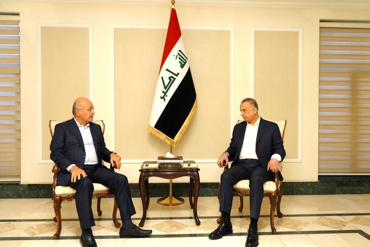 Iraqi PM Mustafa Al-Kadhimi meets with Iraq's President Barham Salih after a drone attack on PM's residence in Baghdad, Iraq, November 7, 2021