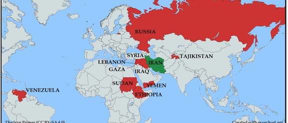 Export destinations of Iranian drones (Map by The United States Institute of Peace via the Iran Primer)