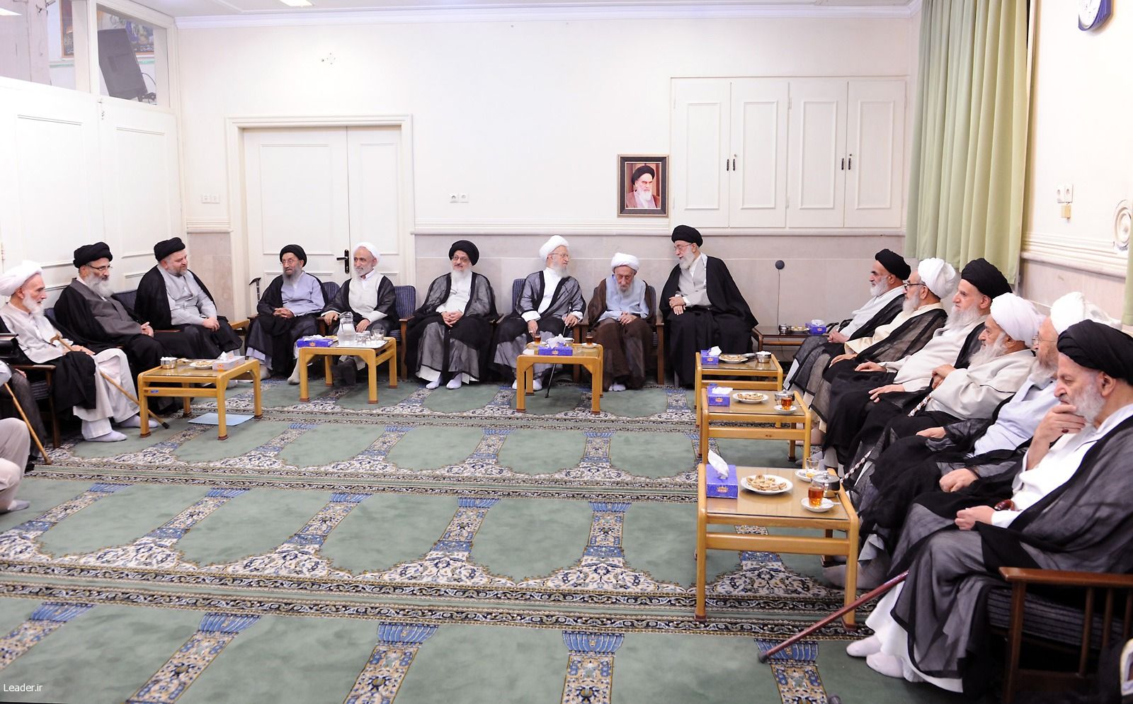 A meeting between Supreme Leader Ali Khamenei and a group of senior clerics in Qom (file photo)