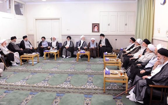 A meeting between Supreme Leader Ali Khamenei and a group of senior clerics in Qom (file photo)