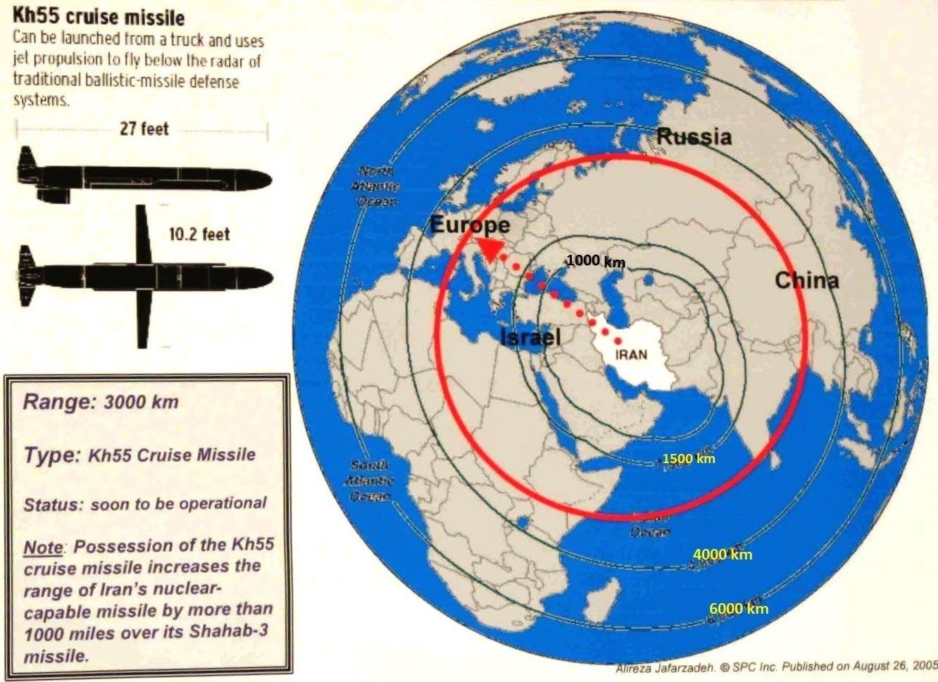 Map published by Tasnim news agency showing possible range of Iran's cruise missile.