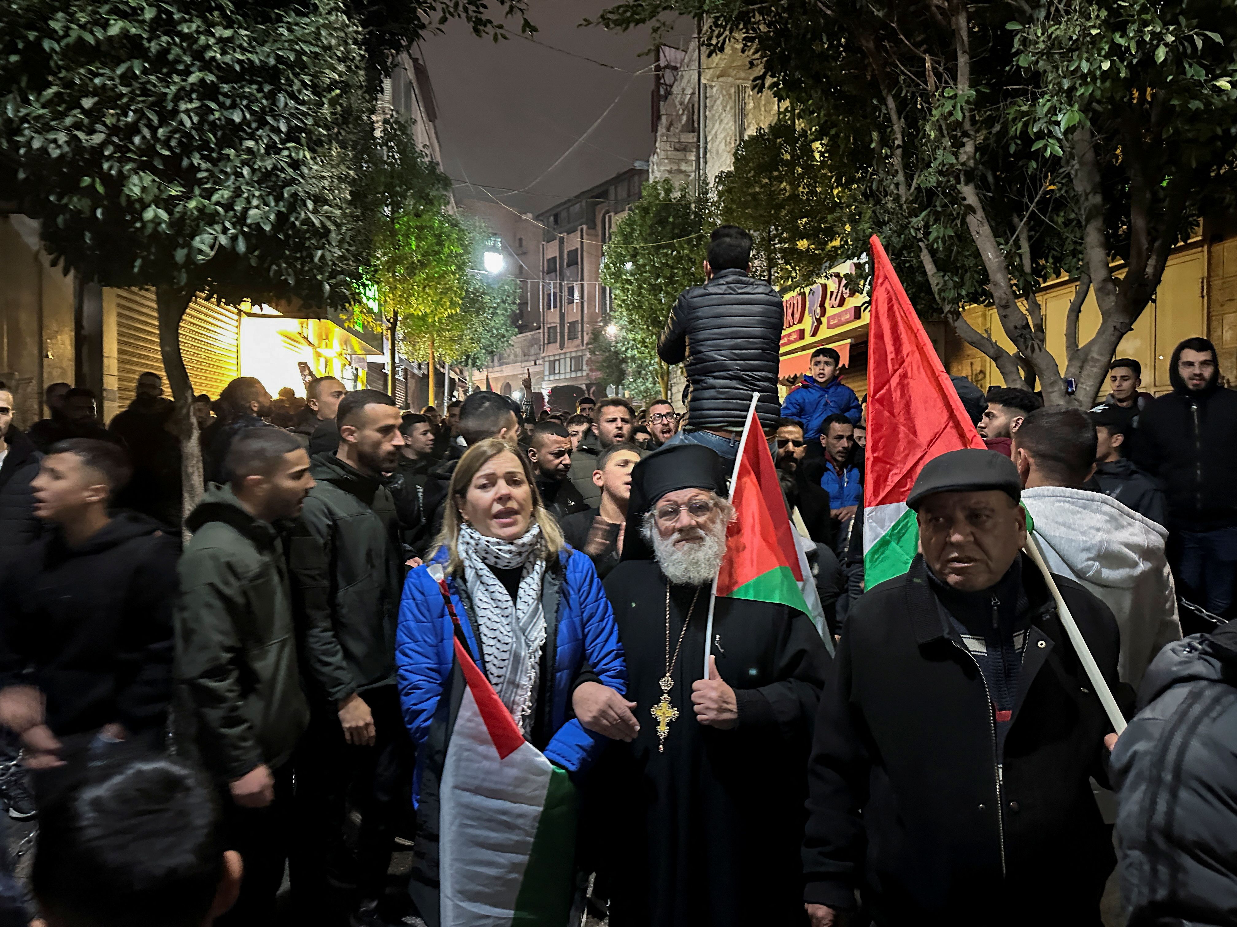 Palestinians take part in a protest against the killing of senior Hamas official, Saleh al-Arouri, in Ramallah in the West Bank January 2, 2024. 