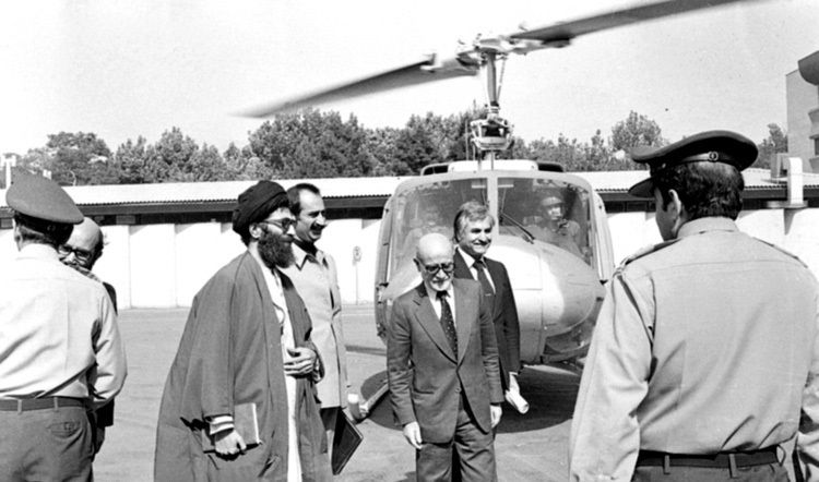 (From left) Ali Khamenei (later Supreme Leader), politician Dariush Forouhar (later killed), former Prime Minister Mehdi Bazargan (later forced into retirement), and Abbas Amir-Entezam 