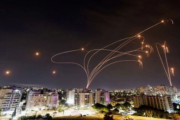 Israel's Iron Dome anti-missile system intercepts rockets launched from the Gaza Strip, as seen from the city of Ashkelon, Israel, October 9.