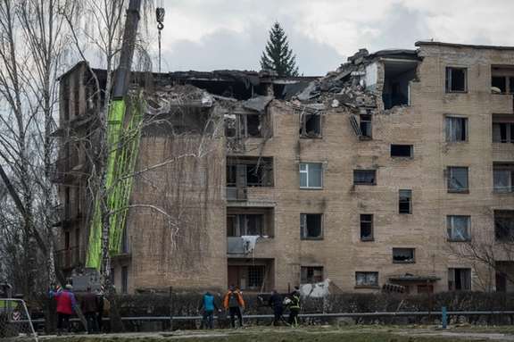 Damage to a residential building in Ukraine after an attack by Iranian drones. March 22, 2023