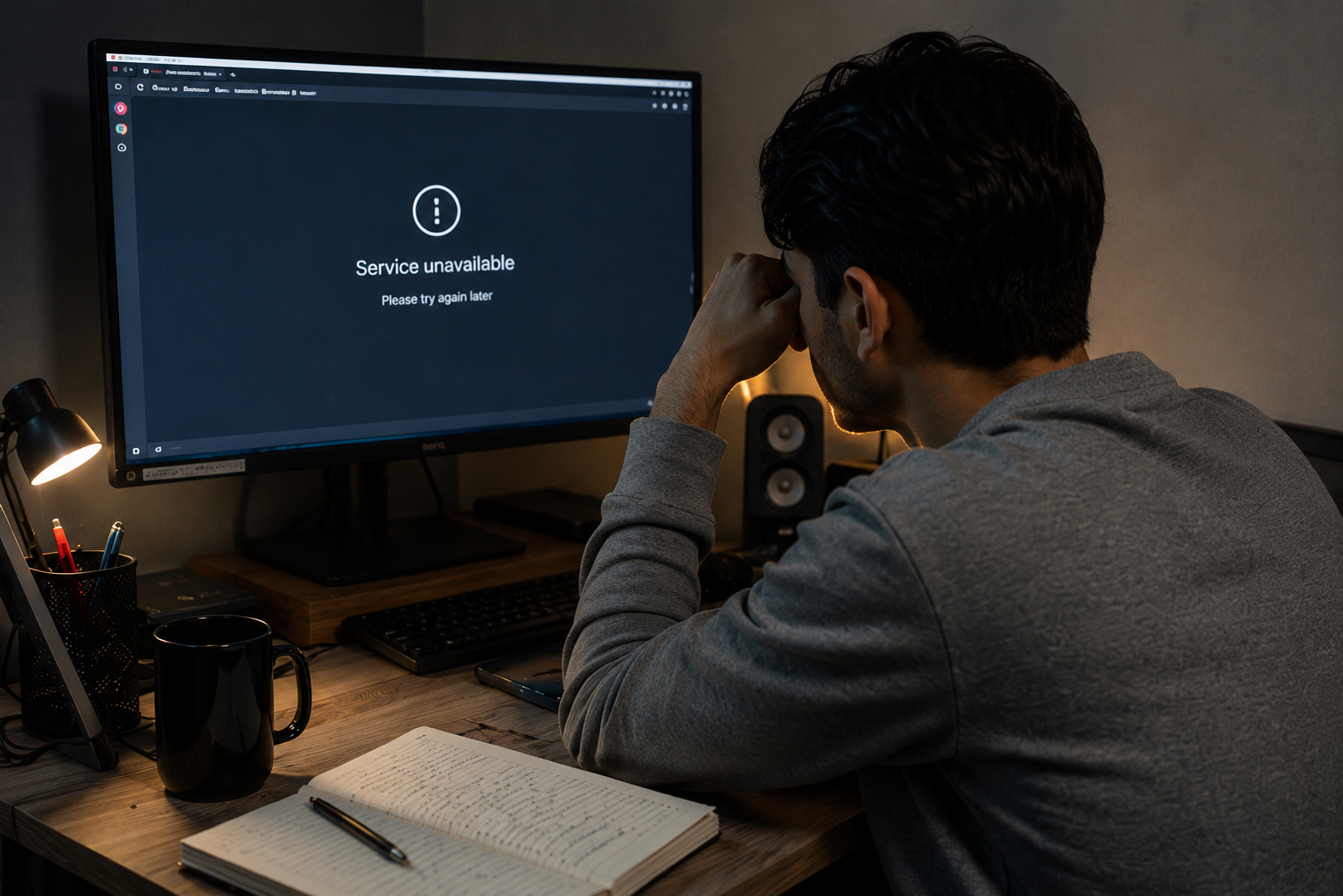 AI-generated image of a laptop displaying a connection error as internet disruptions continue to affect online access in Iran.