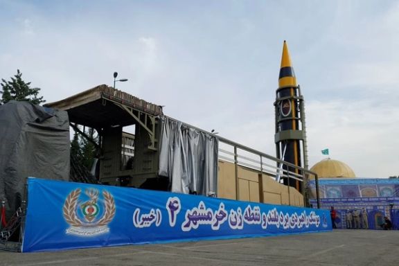 A new surface-to-surface ballistic missile called Khaibar with a range of 2,000 km, unveiled by Iran, is seen in Tehran, Iran, May 25, 2023.