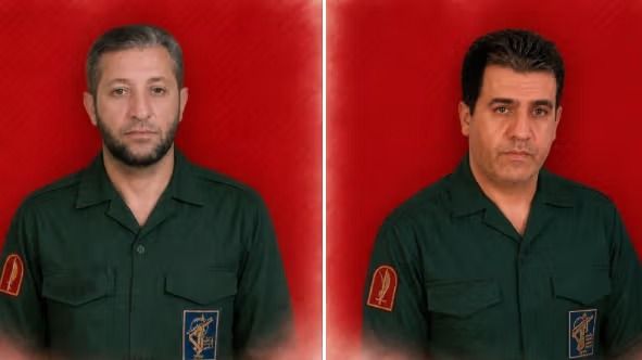 image shows IRGC members Khaled Khaledinia (left) and Borhan Krisani, who were killed in a shooting outside a home in Paveh county, Kermanshah province, on June 29, 2026.