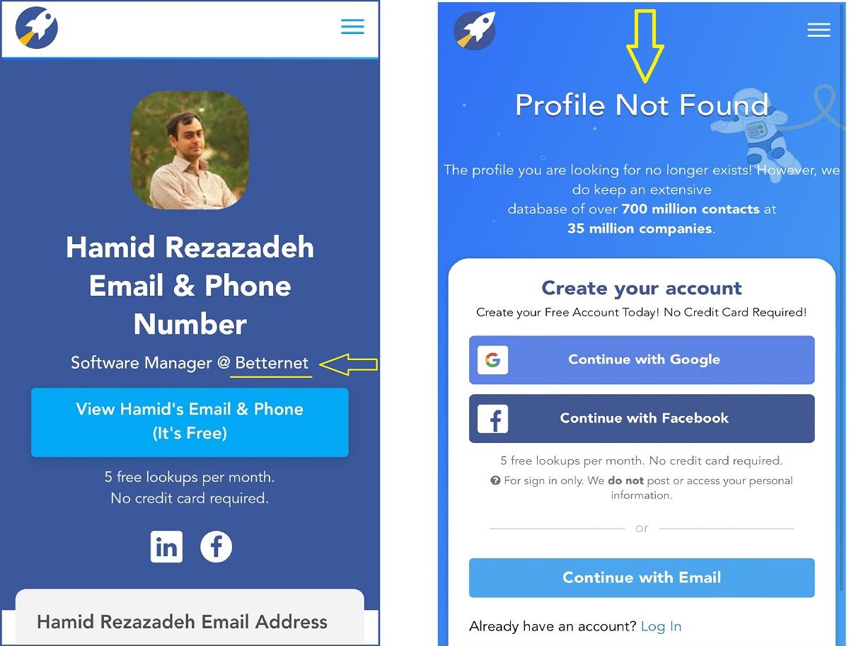 Screenshote by Rouydad 24 website showing how Rezazadeh deleted his public profile