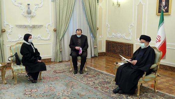 Palestinian authority new ambassador in Tehran meeting President Raisi. February 8, 2022