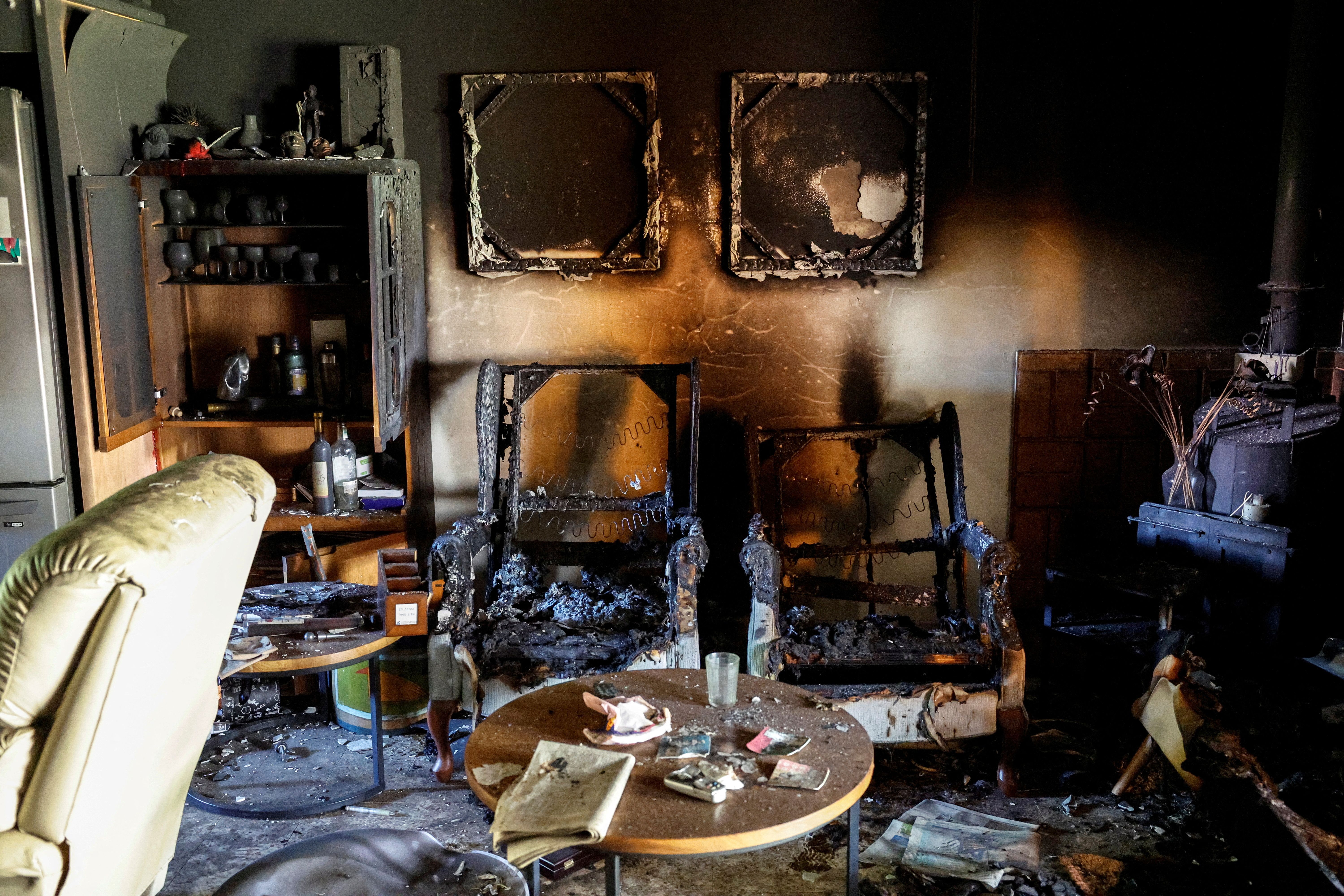 A view shows the remains of a family home in Kibbutz Nir Oz following a deadly infiltration by Hamas gunmen from the Gaza Strip, in Kibbutz Nir Oz in southern Israel October 19, 2023. 