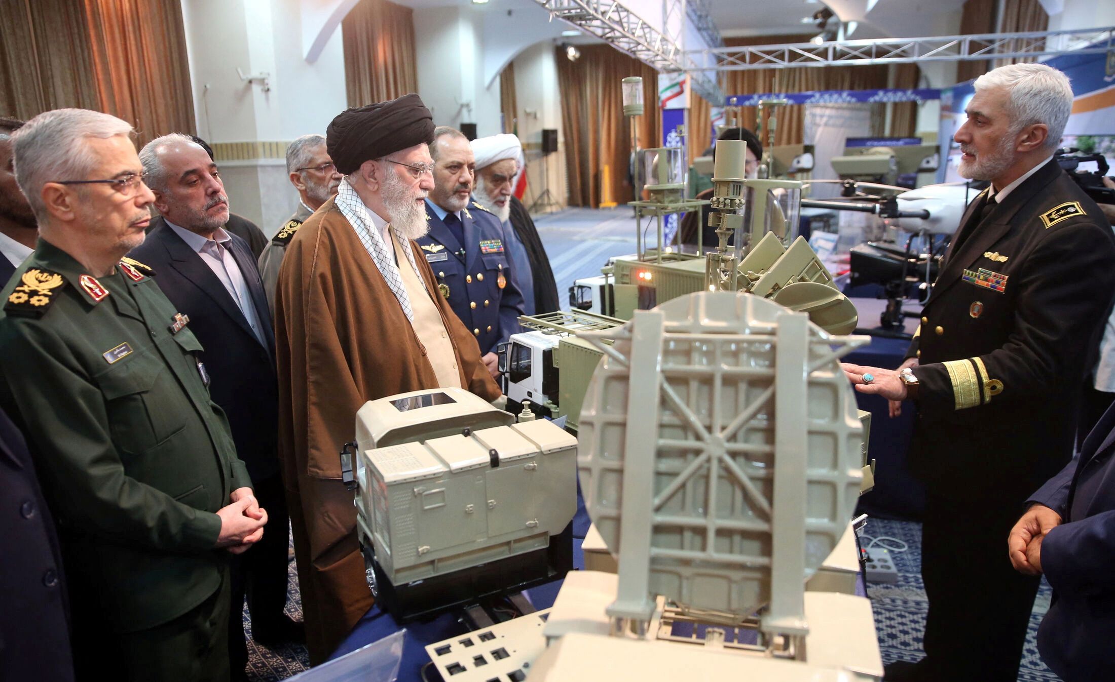 Iran's Supreme Leader Ali Khamenei visits the defense industry achievements exhibition in Tehran, Iran, February 12, 2025. 