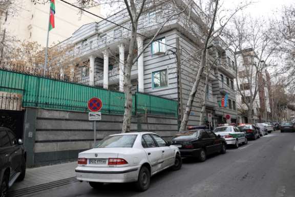 A general view of the Embassy of the Republic of Azerbaijan after a shooting attack inside the premises, in Tehran, Iran, January 27, 2023.