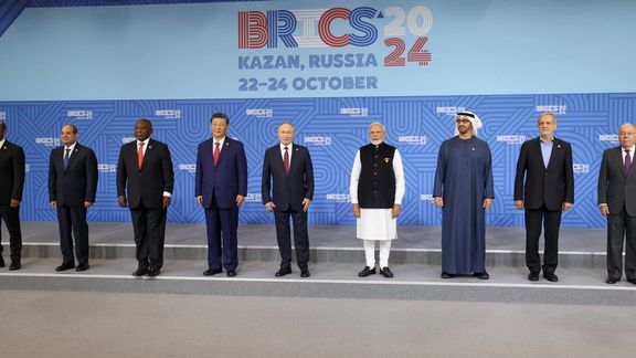 Iran's president Masoud Pezeshkian, Russia's president Vladimir Putin and other leaders pose for a photograph at the BRICS annual summit in Kazan, Russia, October 23, 2024