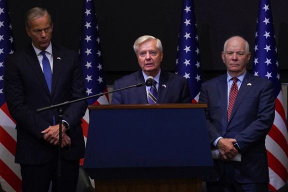 US Senator Lindsey Graham (R-SC) speaks as a bipartisan group of US Senators hold a press conference, amid the ongoing conflict between Israel and the Palestinian Islamist group Hamas, at The David Kempinski Hotel in Tel Aviv, Israel, October 22, 2023.