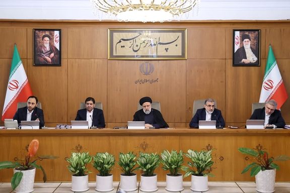 Iranian President Ebrahim Raisi (center) during a cabinet meeting on April 7, 2024