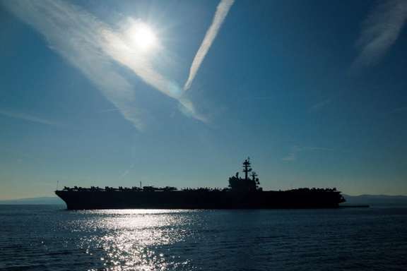 A view of Aircraft carrier USS George H.W. Bush in front of port of Split, Croatia, November 7, 2022