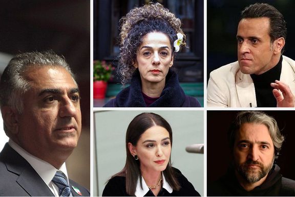 Clockwise: Reza Pahlavi, Masih Alinejad, Ali Karimi, Hamed Esmailion and Nazanin Boniadi
