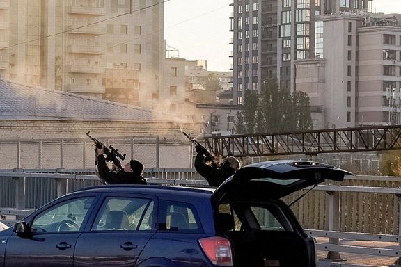 Ukrainian policemen in Kyiv firing on Iranian drones over the city on October 17, 2022