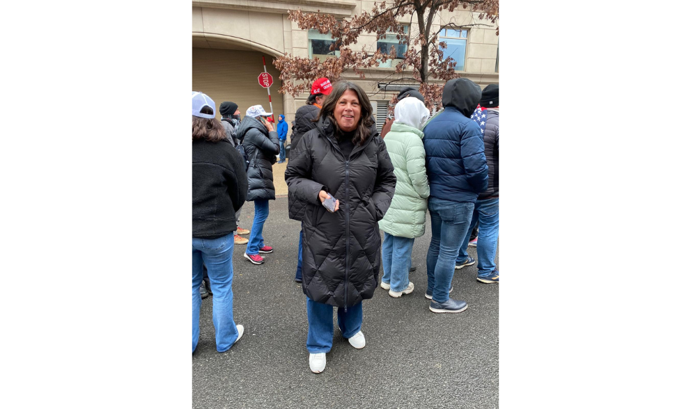Sue Skelly from Southern California attending Trump's victory rally.