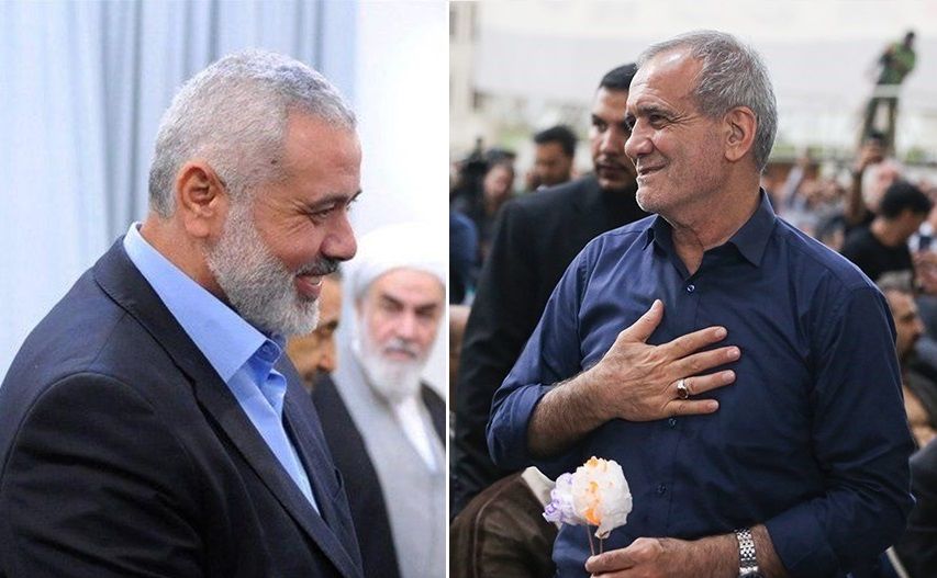 Hamas chief Ismail Haniyeh (left) and Iran's president-elect Masoud Pezeshkian