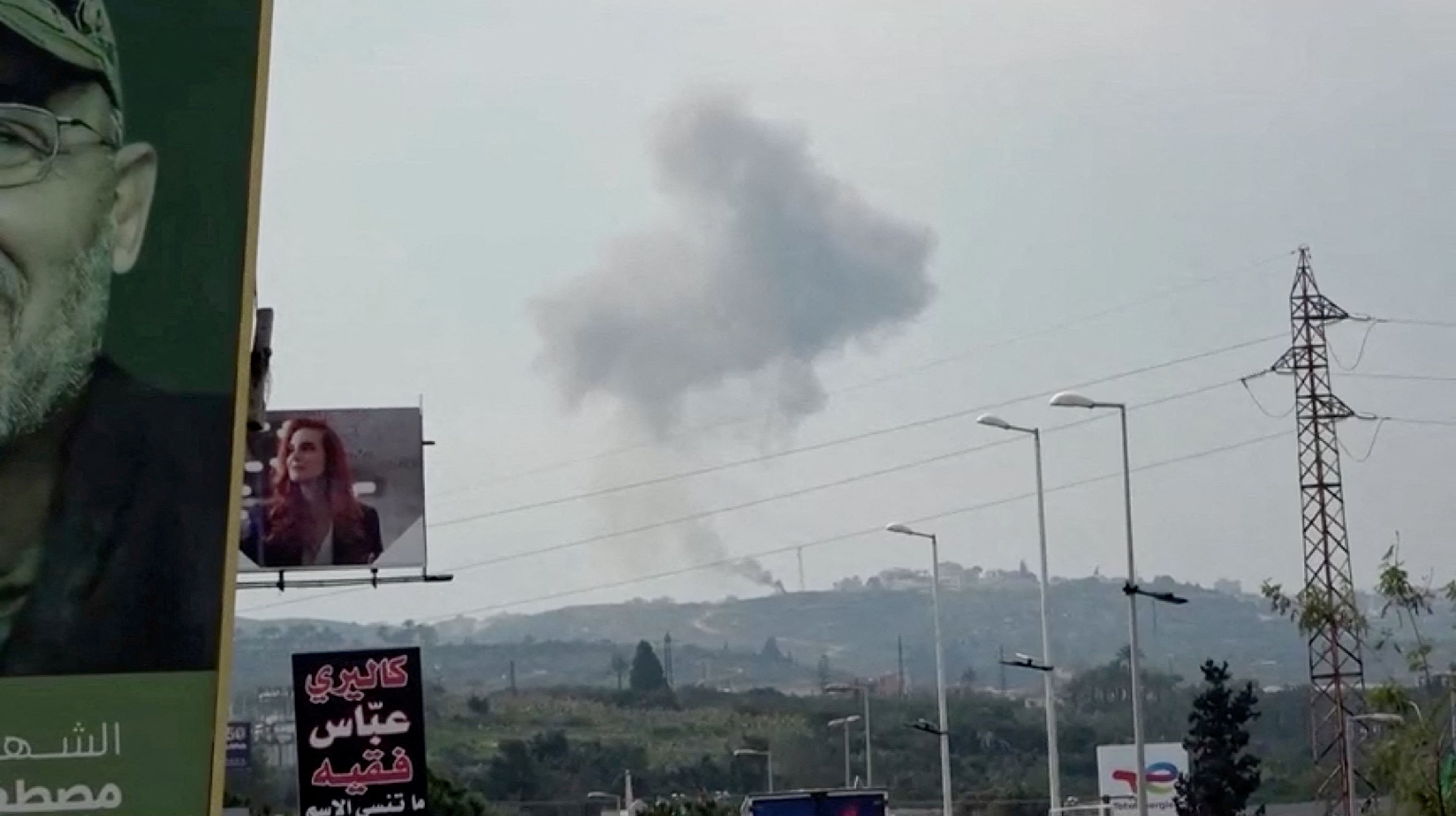 Smoke rises from a site believed to have been hit by an Israeli strike, in southern Lebanon, in this screen grab taken from a video, February 27, 2024.