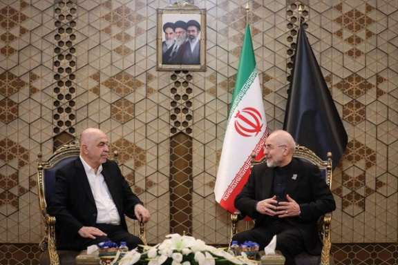 A senior Hamas official meets Iran's parliament speaker Mohammad Bagher Ghalibaf on the sidelines of the funeral ceremonies for slain supreme leader Ali Khamenei, July 4, 2026