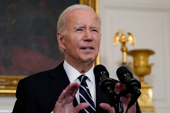 US President Joe Biden speaks about the conflict in Israel, after Hamas launched its biggest attack in decades, while making a statement about the crisis, at the White House in Washington, October 7, 2023.
