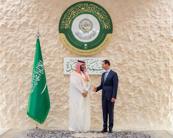 Saudi Arabia's Crown Prince Mohammed bin Salman shakes hands with Syria's President Bashar al-Assad ahead of the Arab League Summit in Jeddah, Saudi Arabia, May 19, 2023.