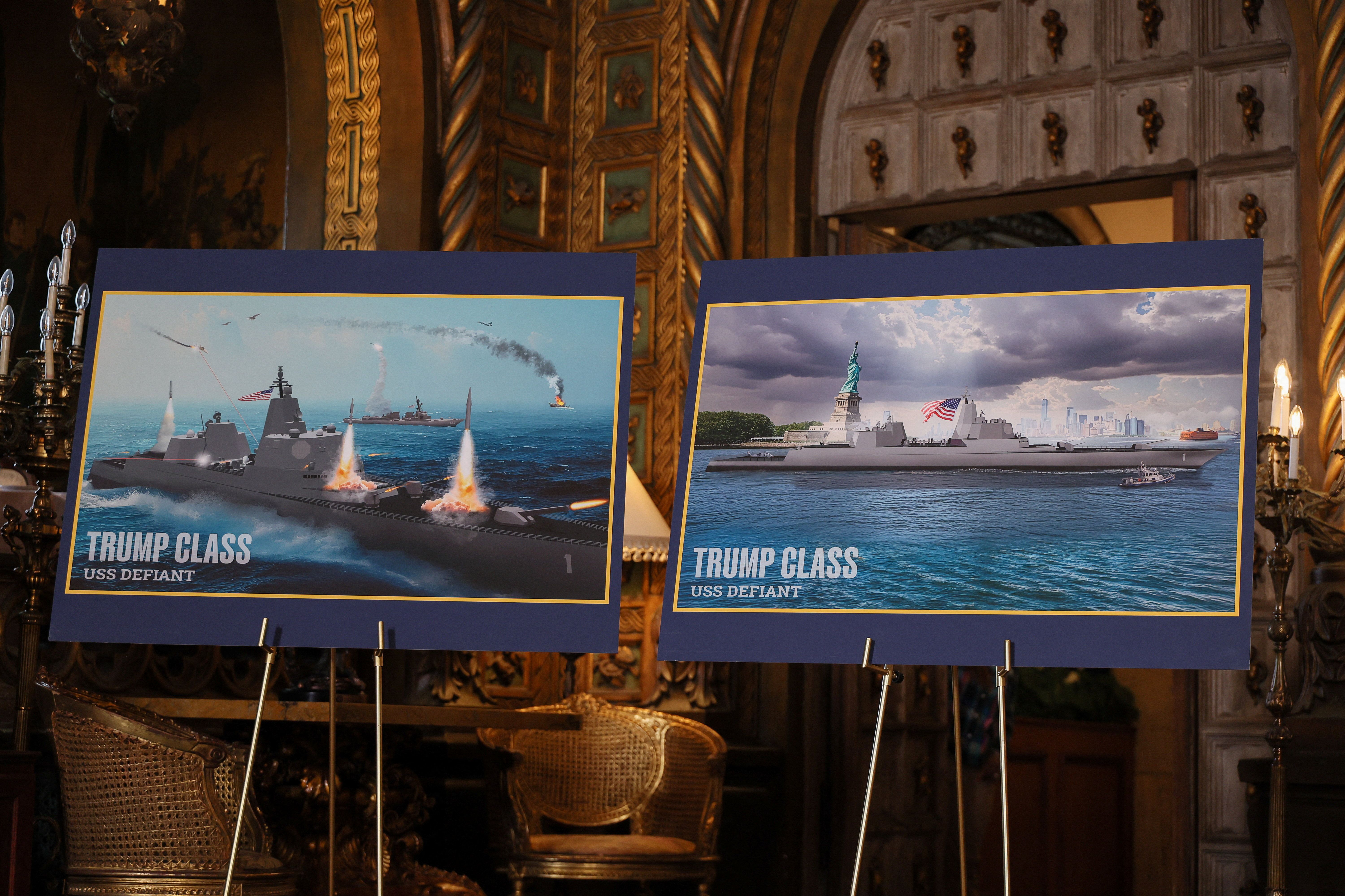 تصویری از ناو کلاس ترامپ که یکم دی در نشست پالم‌بیچ رونمایی شد