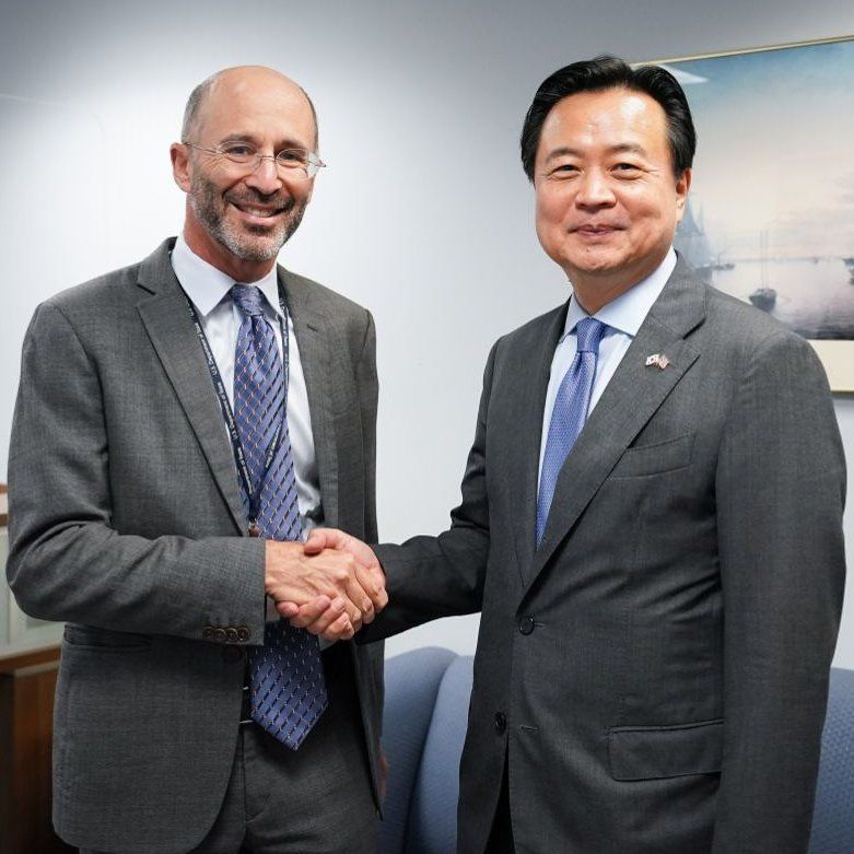 US Iran envoy Rob Malley and Korean diplomat Cho Hyundong meeting in Washington on September 16, 2022