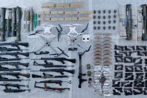 An image of Iranian weapons seized in the West Bank, released by Shin Bet on October 8, 2025.