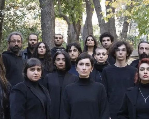 A group of actors in Tehran in November showing their solidarity with women against forced hijab