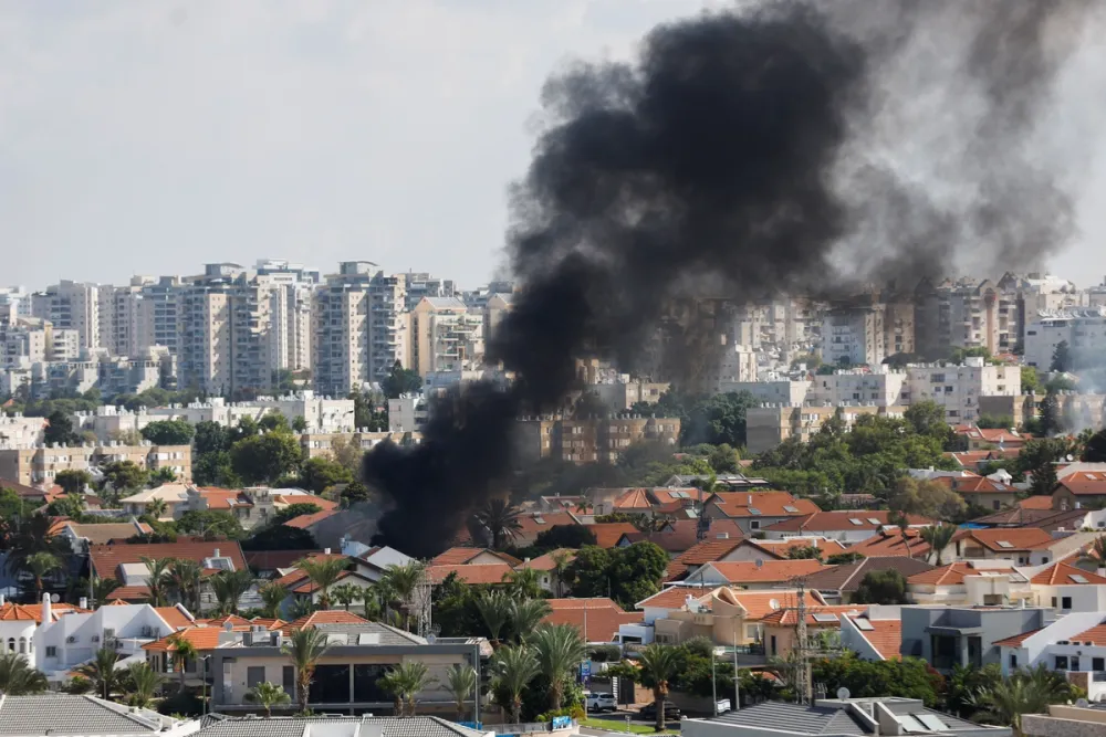 Smoke rises in the aftermath of rocket barrages that were launched from Gaza, in Ashkelon, Israel October 7, 2023.
