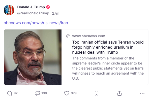 US President Donald Trump's repost of the NBC interview 