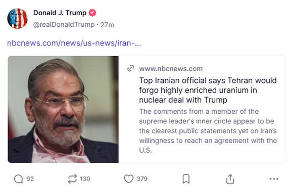 US President Donald Trump's repost of the NBC interview