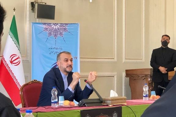 Iran's foreign minister Hossein Amir-Abdollahian speaking in Tehran on Monday