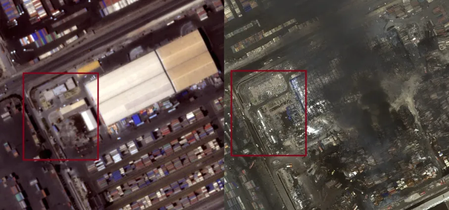 Destruction of buildings adjacent to Sina Marine and Port Services Development Company