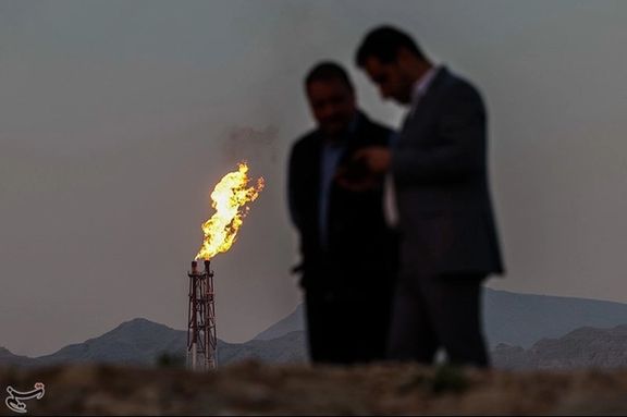 Iranian officials during a ceremony to inaugurate a phase of South Pars gas field in southern Iran (March 2023)