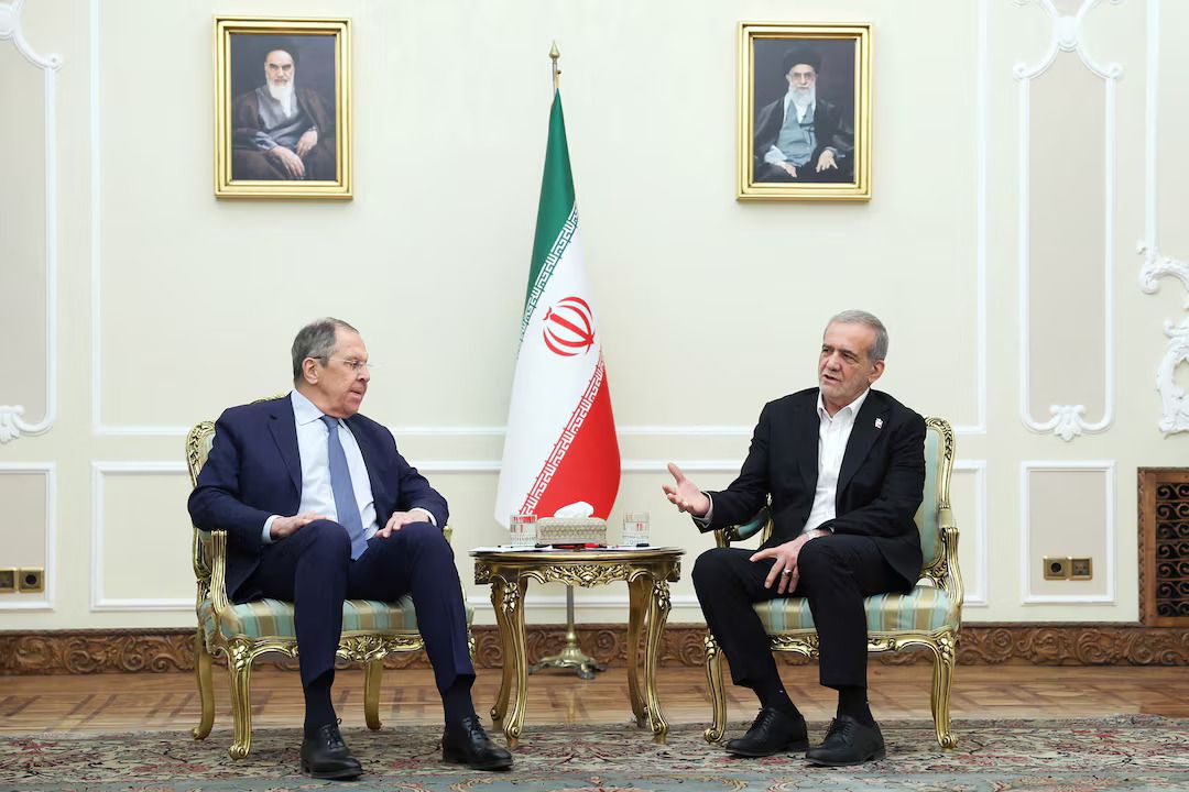 Iranian President Masoud Pezeshkian meets with Russia's Foreign Minister Sergei Lavrov in Tehran, Iran, February 25, 2025. 