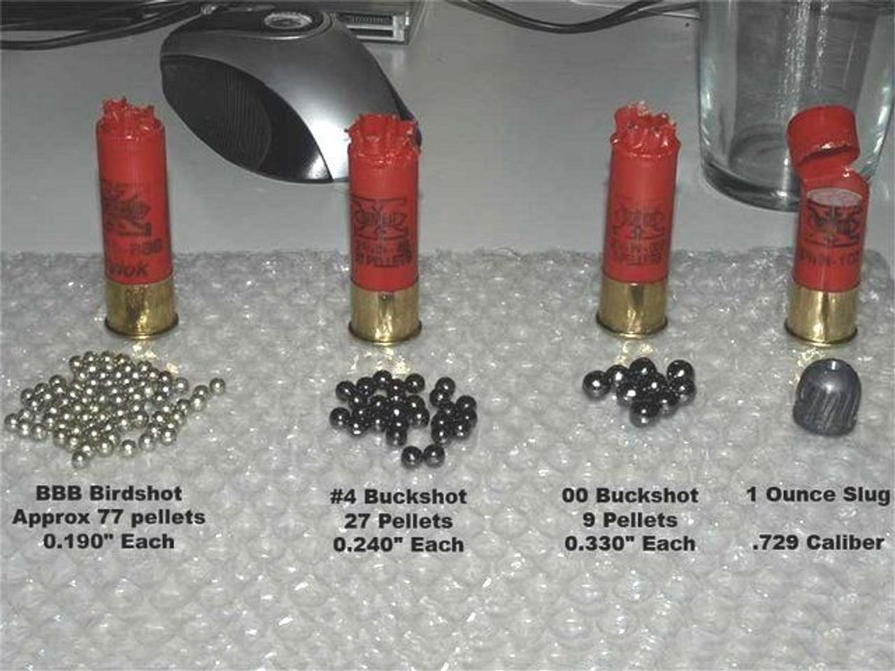 Different shotgun shells show the difference between small 'birdshot' pellets and larger projectiles (file photo)