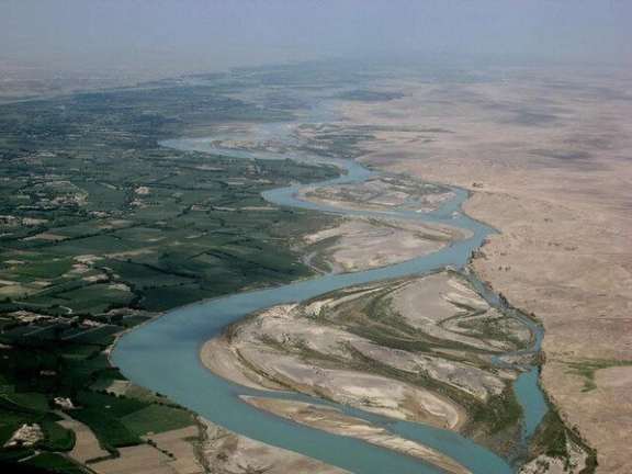 An aerial view of Hirmand River, known as Helmand in Afghanistan