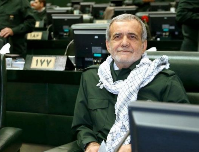 Masoud Pezeshkian in IRGC uniform at parliament (undated)