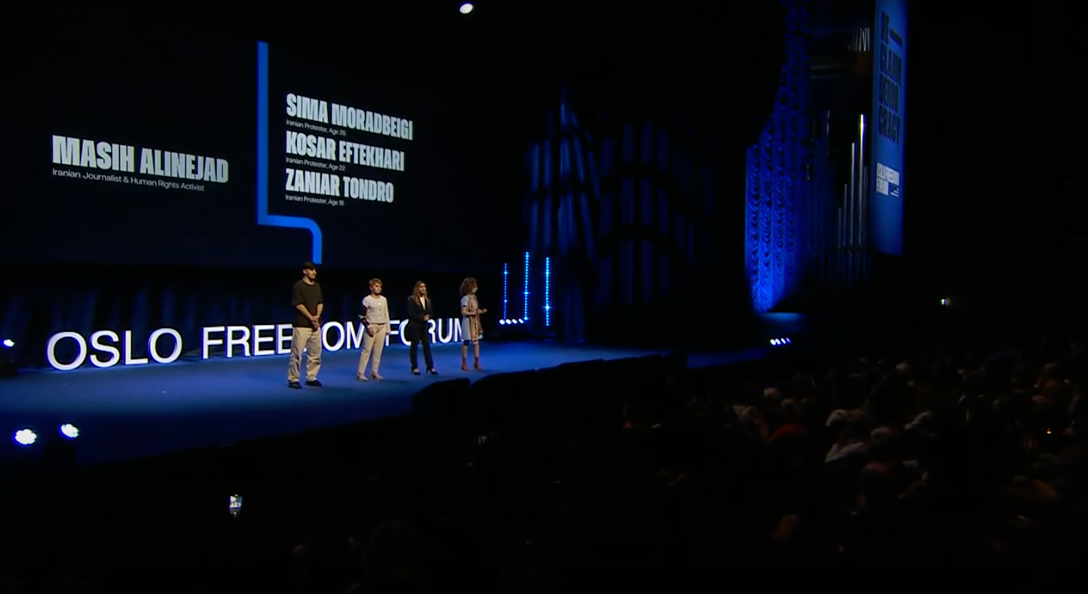 Masih Alinejad, Kosar Eftekhrai, Sima Moradbeigi and Zaniar Tondro at Oslo Freedom Forum, 3 June 2024. 