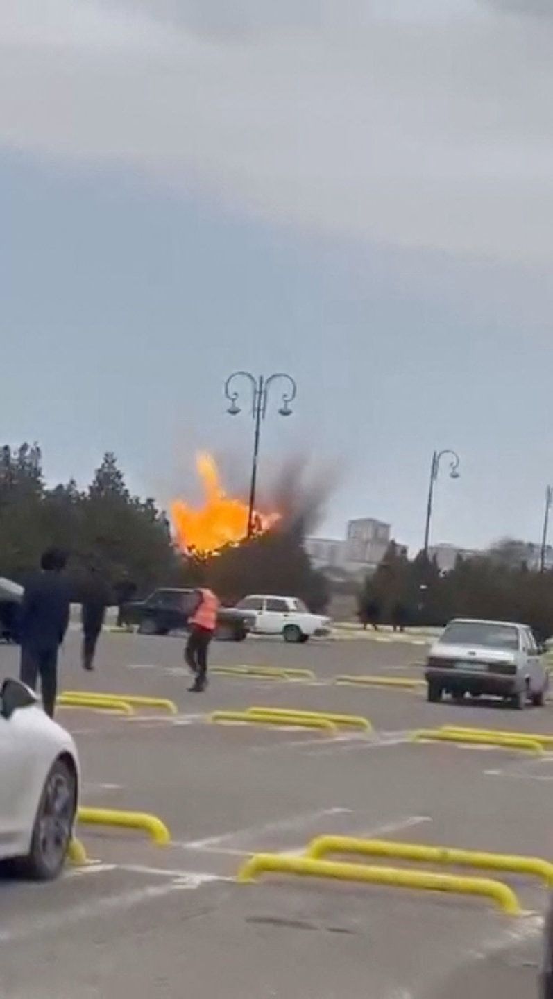 A drone explodes at the airport of Nakhchivan, Azerbaijan, in this screengrab obtained from a social media video released on March 5, 2026.
