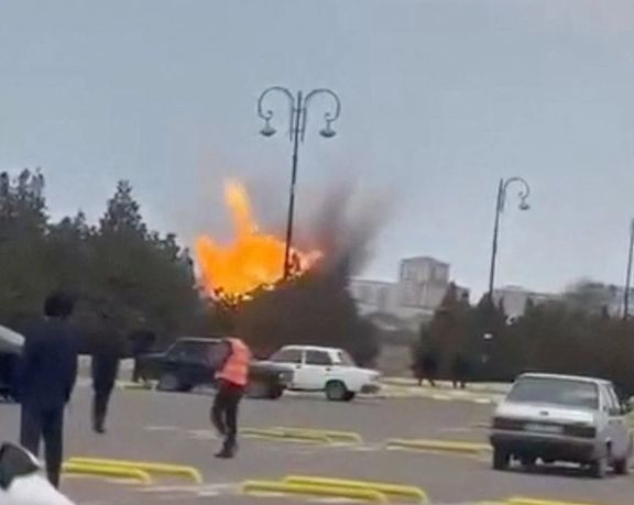 A drone explodes at the airport of Nakhchivan, Azerbaijan, in this screengrab obtained from a social media video released on March 5, 2026.