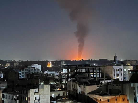 Smoke rises in the sky following U.S-led airstrikes in Sanaa, Yemen, February 25, 2024.