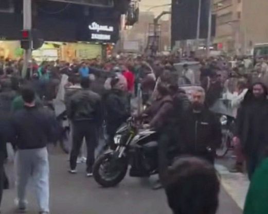 A screen grab from a video showing protests on Jomhouri Street in Central Tehran, Iran, December 28, 2025.