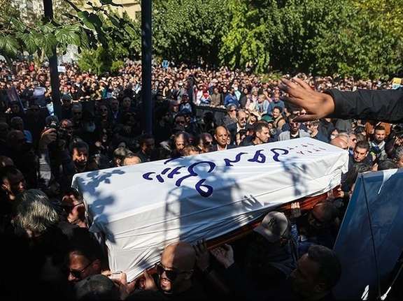 The funeral of Dariush Mehrjui and his wife in Tehran on October 18, 2023