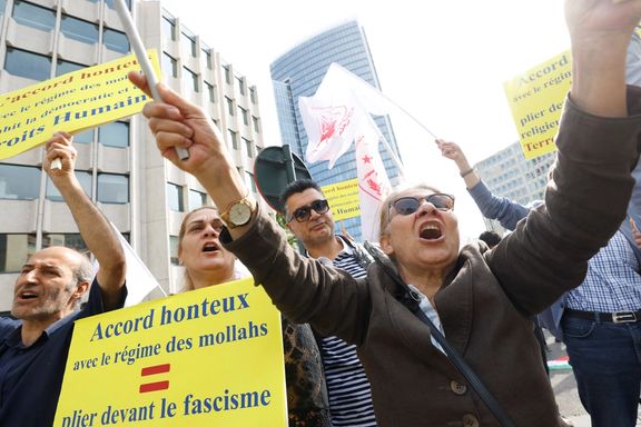 Iranians protest to the treaty with Iran in Brussles, on Wednesday, July 6, 2022